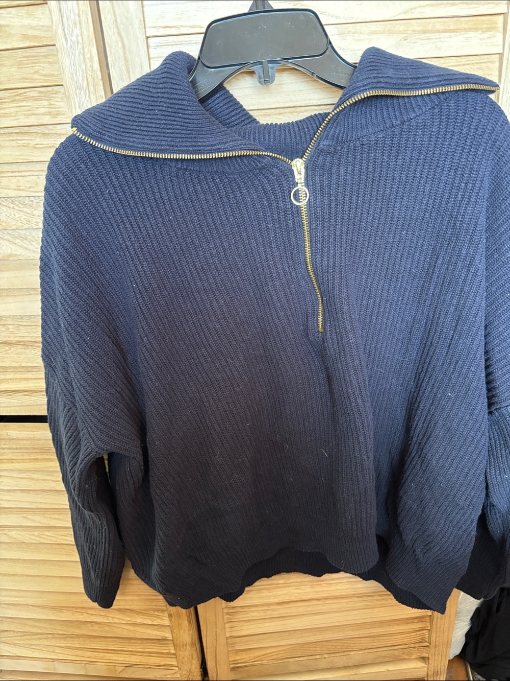 Talbots Navy Ribbed Half-Zip Sweater with Gold Zipper 3X